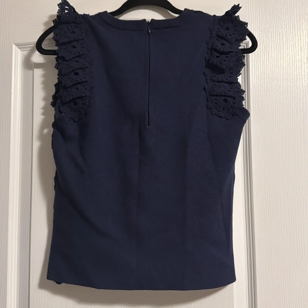 NWOT Michael Michael Kors Navy Blue Crochet Sleeveless Top with Camisole - Picture 3 of 7